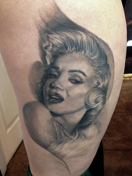 Ryan Mullins - Black and Grey Portrait Tattoo of Marilyn Monroe